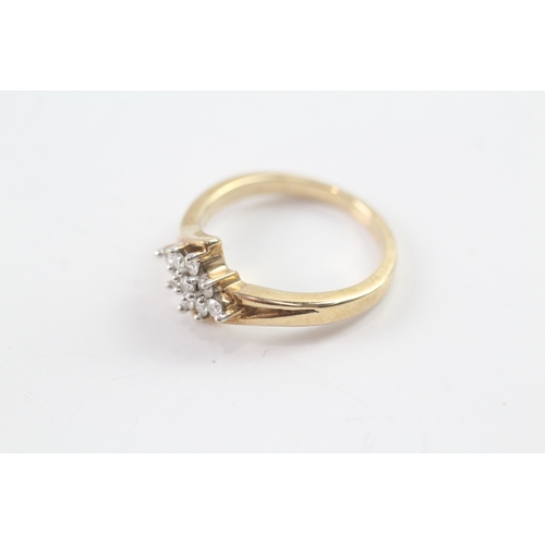 63 - 9ct gold diamond cluster ring (3.4g) Size N