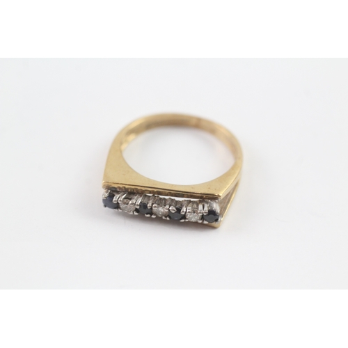 7 - 9ct gold vintage sapphire and diamond seven stone eternity ring (3g) Size N