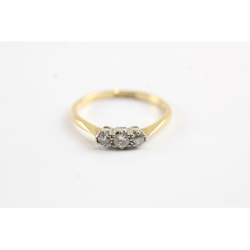 86 - 18ct gold three stone diamond ring Size N