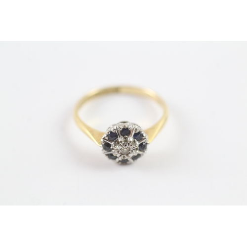 90 - 18ct gold sapphire and diamond cluster dress ring Size L