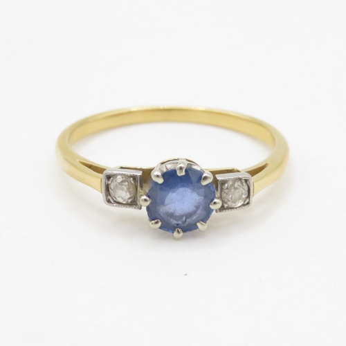 288 - 18ct gold sapphire & diamond trilogy dress ring (2.2g) Size N