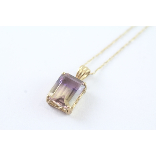 279 - 9ct gold emerald cut ametrine pendant necklace (2.9g)