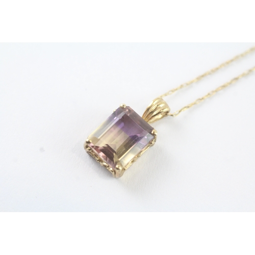 279 - 9ct gold emerald cut ametrine pendant necklace (2.9g)