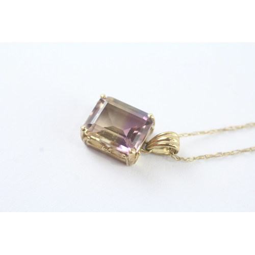 279 - 9ct gold emerald cut ametrine pendant necklace (2.9g)