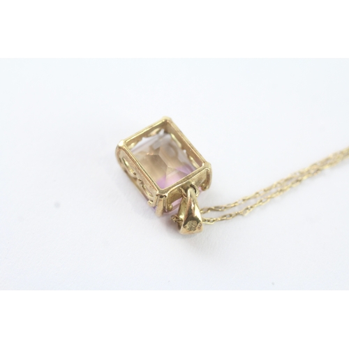 279 - 9ct gold emerald cut ametrine pendant necklace (2.9g)