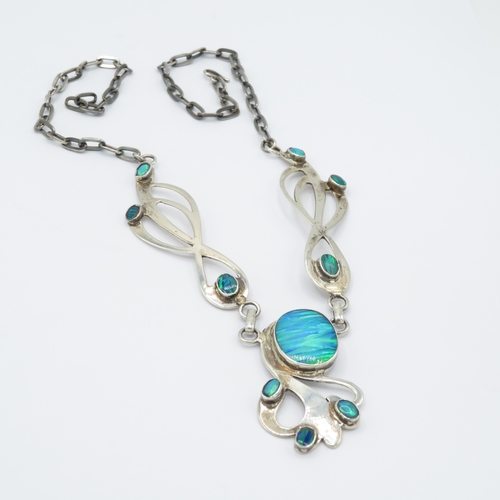 374 - Opal and Art Deco silver necklace