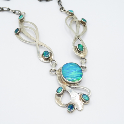 374 - Opal and Art Deco silver necklace