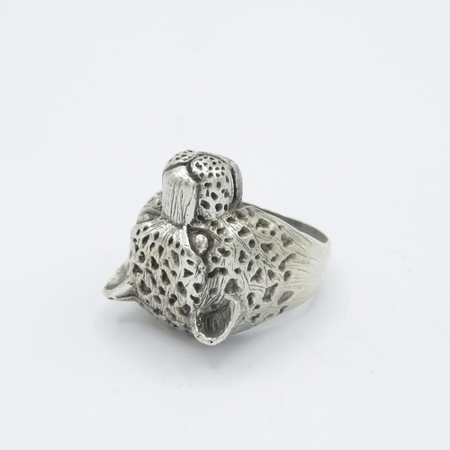 376 - 925 silver leopard head ring