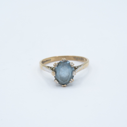 105 - 9ct gold vintage blue gemstone dress ring (2g) Size M 1/2