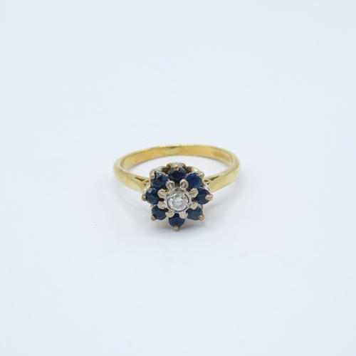 117 - 18ct gold diamond and sapphire flower cluster ring Size L