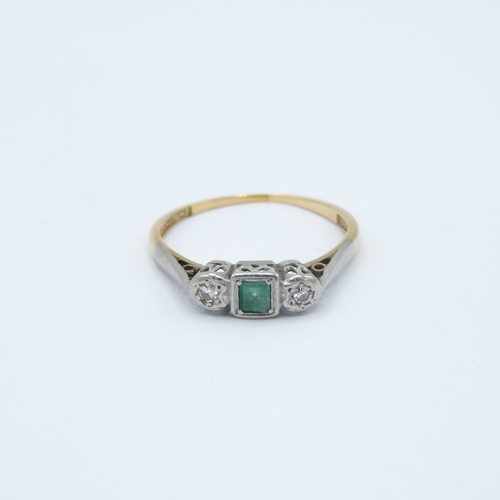 120 - 18ct gold emerald and diamond ring AS SEEN  Size Q