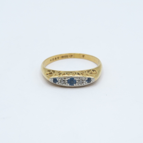 121 - 18ct gold sapphire & diamond five stone ring Size N 1/2