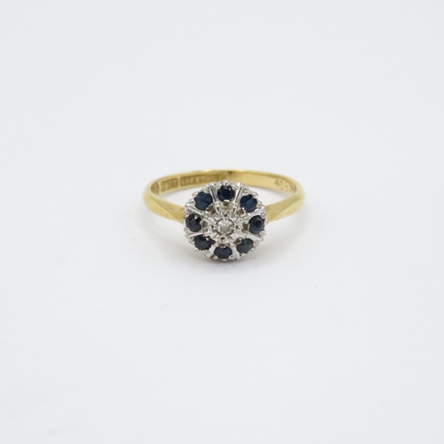 90 - 18ct gold sapphire and diamond cluster dress ring Size L