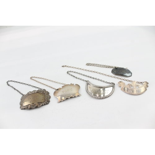 5 x Antique / Vintage .925 Sterling Silver Decanter Labels Inc Georgian Etc 58g