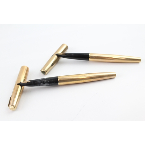 2 x Vintage Parker 61 Gold Plated Cased Fountain Pen w/ 14ct Nibs WRITING