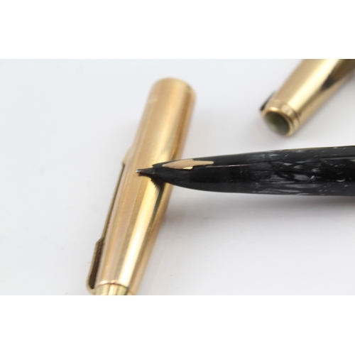 2 x Vintage Parker 61 Gold Plated Cased Fountain Pen w/ 14ct Nibs WRITING