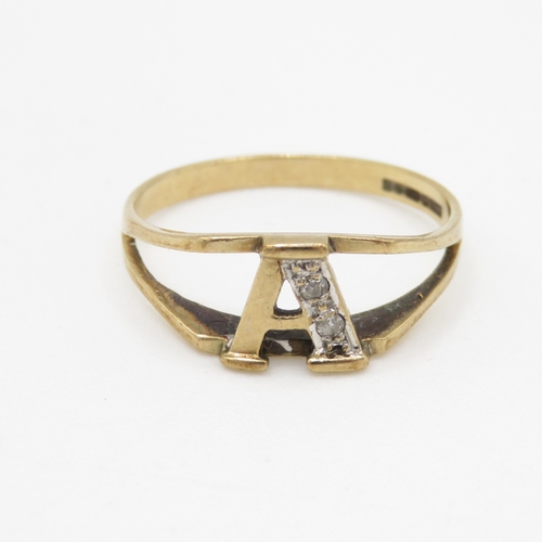 9ct gold vintage diamond set "A" initial ring (1.3g) Size K