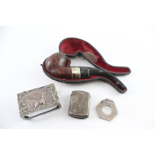 4 x Antique / Vintage .925 Sterling Silver Tobacciana Inc Cigar Cutter Etc 136g