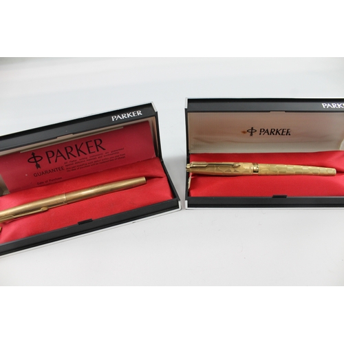 2 x Vintage Parker 61 Gold Plated Fountain Pens w/ 14ct Gold Nibs ...