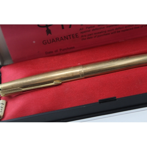 2 x Vintage Parker 61 Gold Plated Fountain Pens w/ 14ct Gold Nibs ...