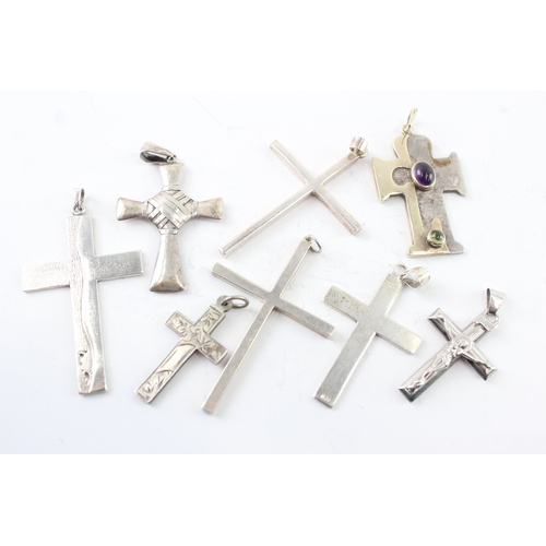 Collection of Sterling Silver Cross Pendants inc. Amethyst, Modernist x 8 45g