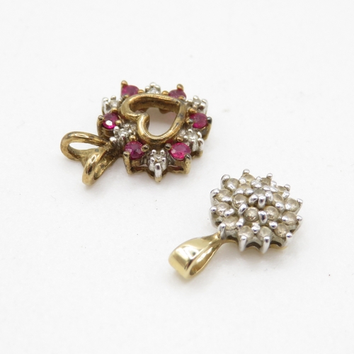 11 - 2x 9ct gold ruby & diamond pendants (2g)