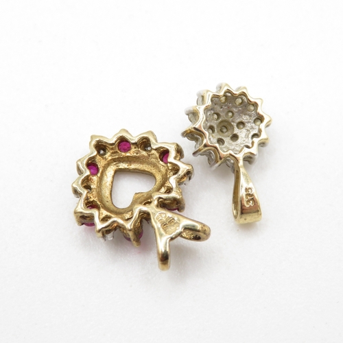 11 - 2x 9ct gold ruby & diamond pendants (2g)