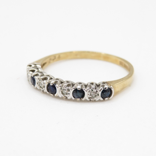 13 - 18ct gold diamond and sapphire alternating row ring (1.3g) Size L 1/2