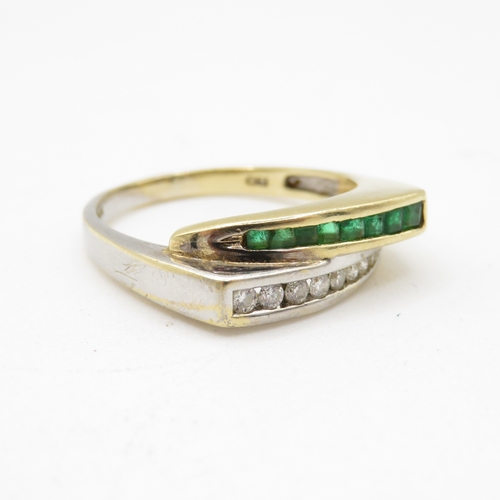 14 - 14ct vari-hue gold diamond and emerald ring (4.1g) Size Q