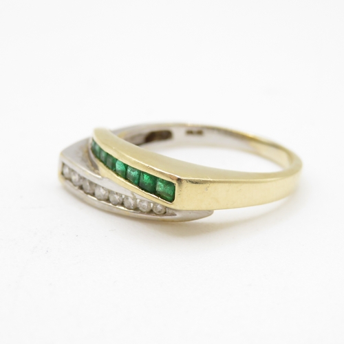 14 - 14ct vari-hue gold diamond and emerald ring (4.1g) Size Q