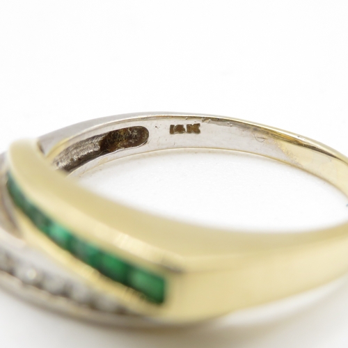 14 - 14ct vari-hue gold diamond and emerald ring (4.1g) Size Q