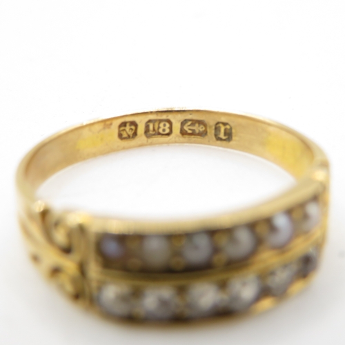 17 - 18ct gold antique old cut diamond & seed pearl two row ring (2.8g) Size M