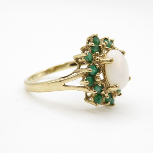 24 - 9ct gold vintage opal & emerald cocktail ring (3.6g) Size R