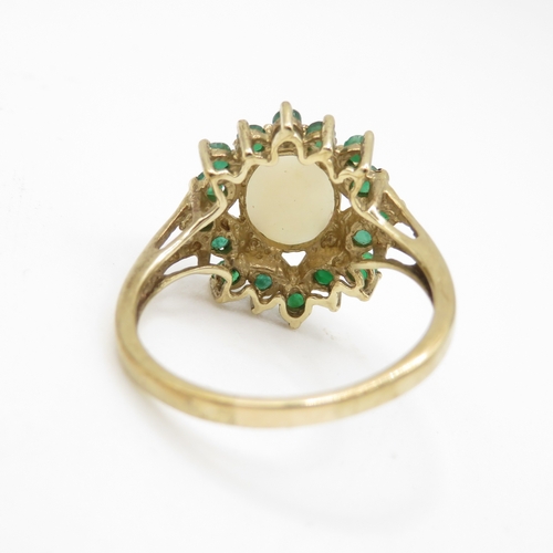 24 - 9ct gold vintage opal & emerald cocktail ring (3.6g) Size R