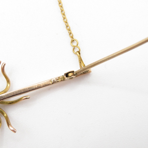 30 - 9ct gold opal and cultured pearl spider bar brooch (3.6g)