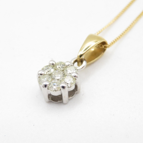 35 - 18ct gold diamond cluster pendant and chain (3.2g)