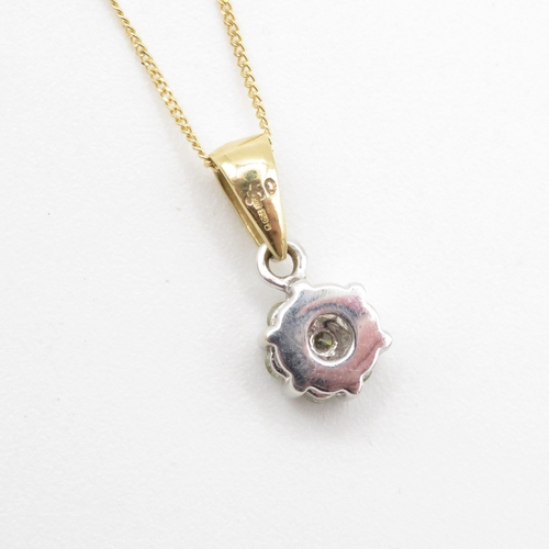 35 - 18ct gold diamond cluster pendant and chain (3.2g)