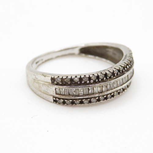 55 - 9ct gold diamond three row half eternity ring (3.4g) Size R