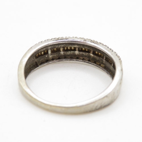 55 - 9ct gold diamond three row half eternity ring (3.4g) Size R