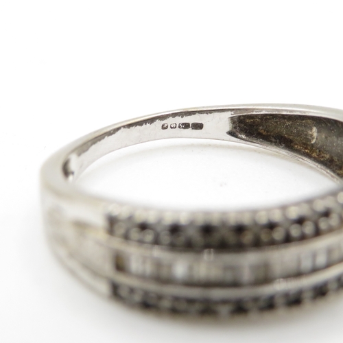 55 - 9ct gold diamond three row half eternity ring (3.4g) Size R