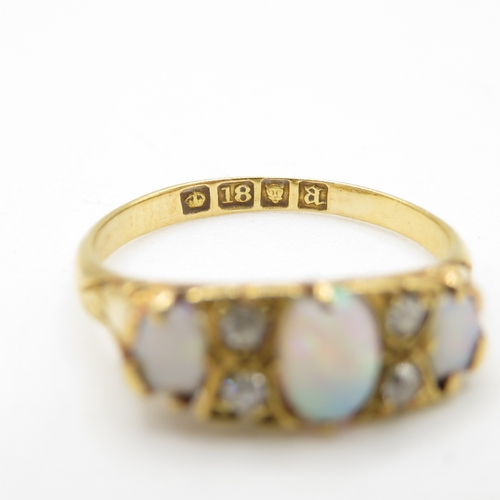 59 - 18ct gold opal & diamond boat dress ring (2.4g) Size L