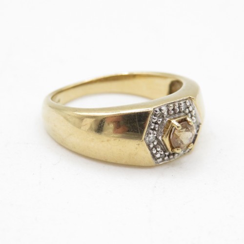 1 - 9ct Gold Diamond & Yellow Gemstone Dress Ring (4.4g) Size N