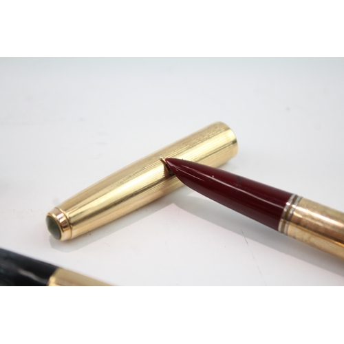 2 x Vintage Parker Gold Plated Cased Fountain Pens w/ 14ct Nibs WRITING ...