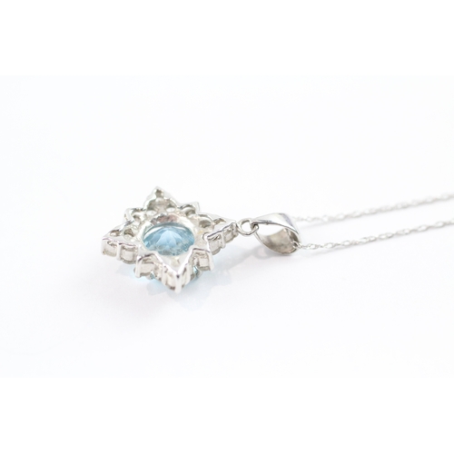 47 - 9ct gold blue topaz & white gemstone cluster pendant necklace (2.7g)