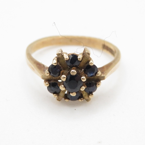 181 - 9ct gold sapphire cluster dress ring (2.4g) Size M 1/2