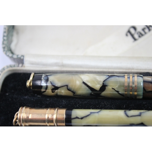 Vintage Parker Pearl & Black Duofold Cased Fountain Pen w/ 14ct Gold ...
