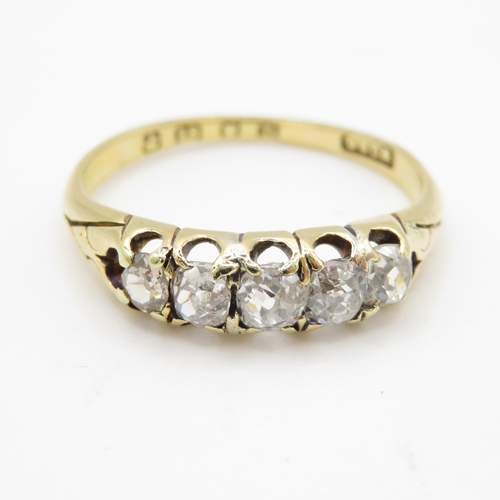 112 - 18ct gold antique old mine cut diamond five stone ring (3.4g) Size R