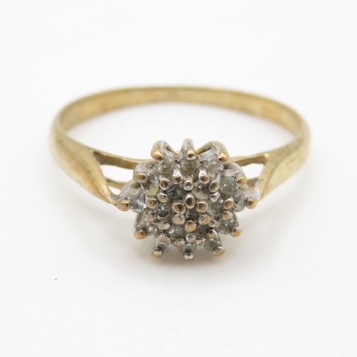 85 - 9ct gold diamond cluster ring (1.5g) Size K 1/2