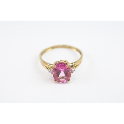 61 - 9ct gold enhanced pink topaz & diamond dress ring (1.9g) Size P