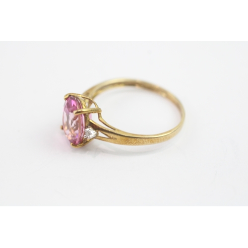 61 - 9ct gold enhanced pink topaz & diamond dress ring (1.9g) Size P